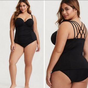 Torrid Black Strappy Push Up Demi Tankini Swim Top Size 2X